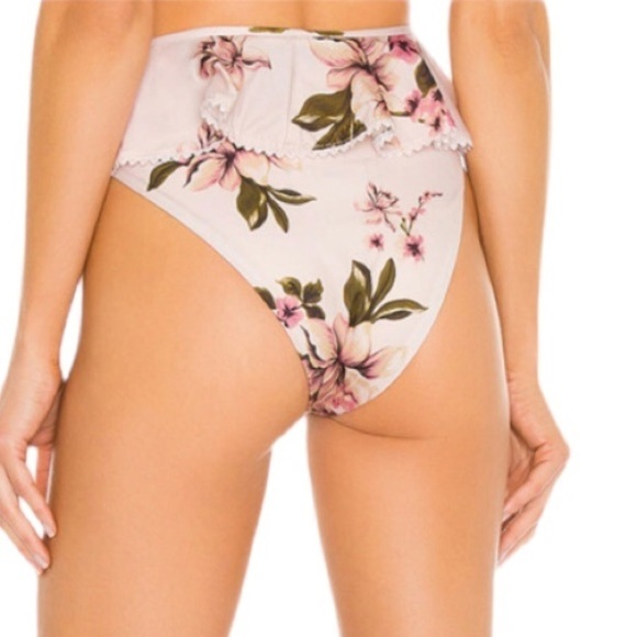 Beach Riot Daisy Ruffled High Rise Waist Bikini Bottom Pink Floral Size Large - Picture 2 of 13